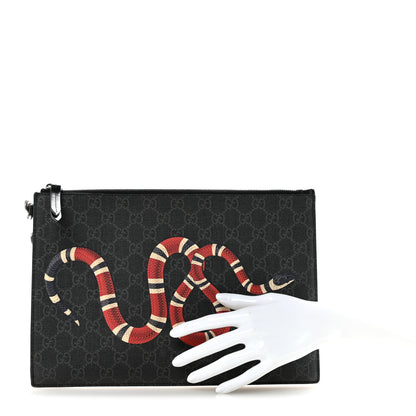 Gucci GG Supreme Monogram Kingsnake Zip Wristlet Pouch Black Grey 3 of 12