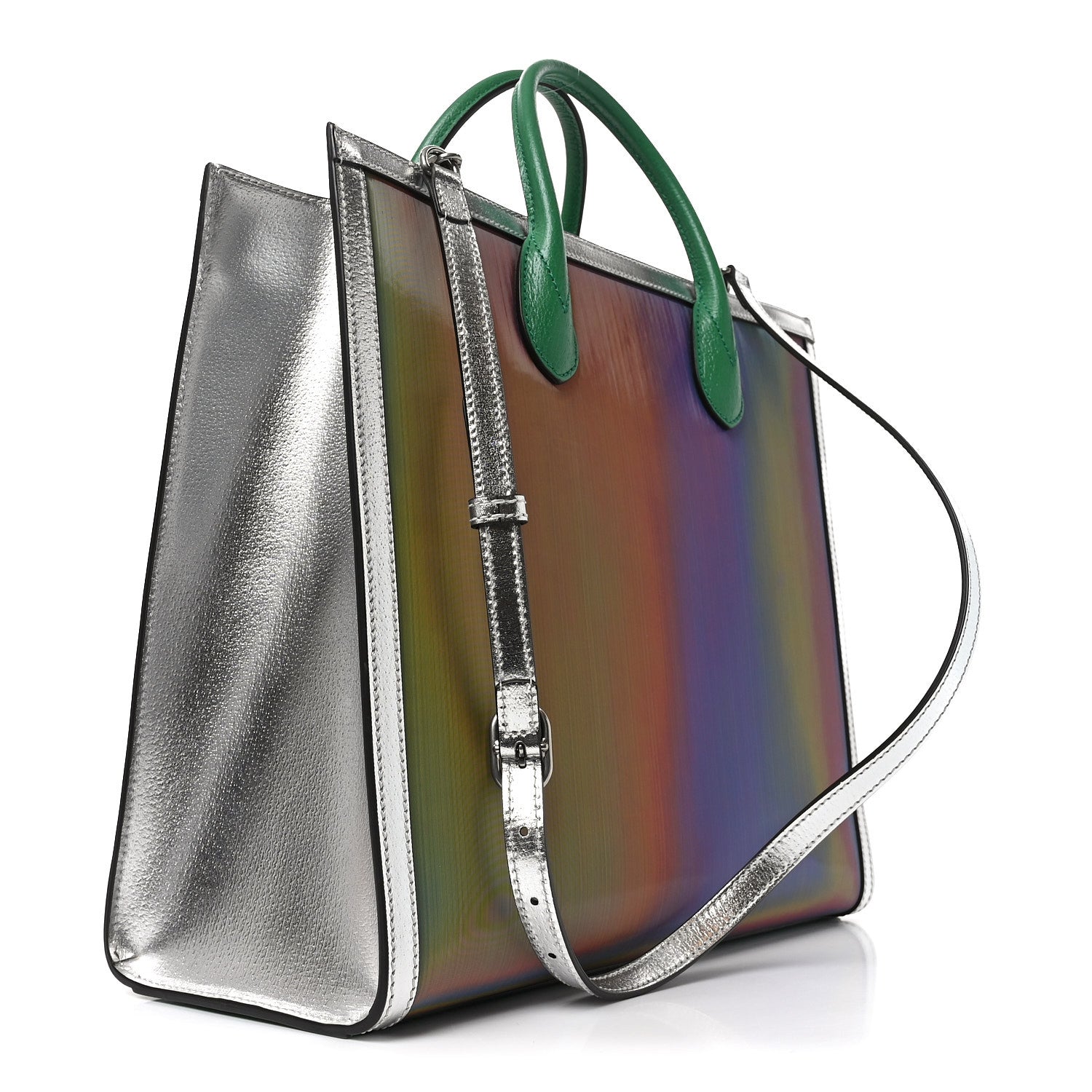 Gucci Laminated Textured Dollar Calfskin Good Game Interlocking G Tote Silver 3 of 10
