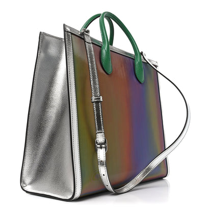 Gucci Laminated Textured Dollar Calfskin Good Game Interlocking G Tote Silver 3 of 10