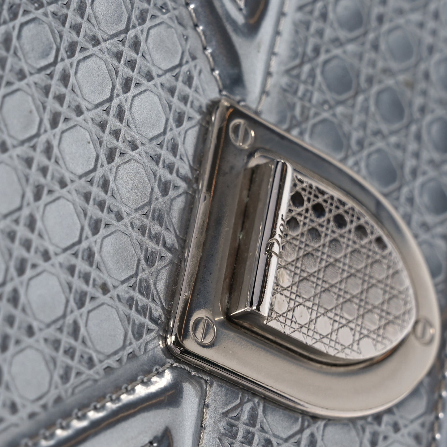 Metallic Patent Micro-Cannage Diorama Wallet on Chain Pouch Silver