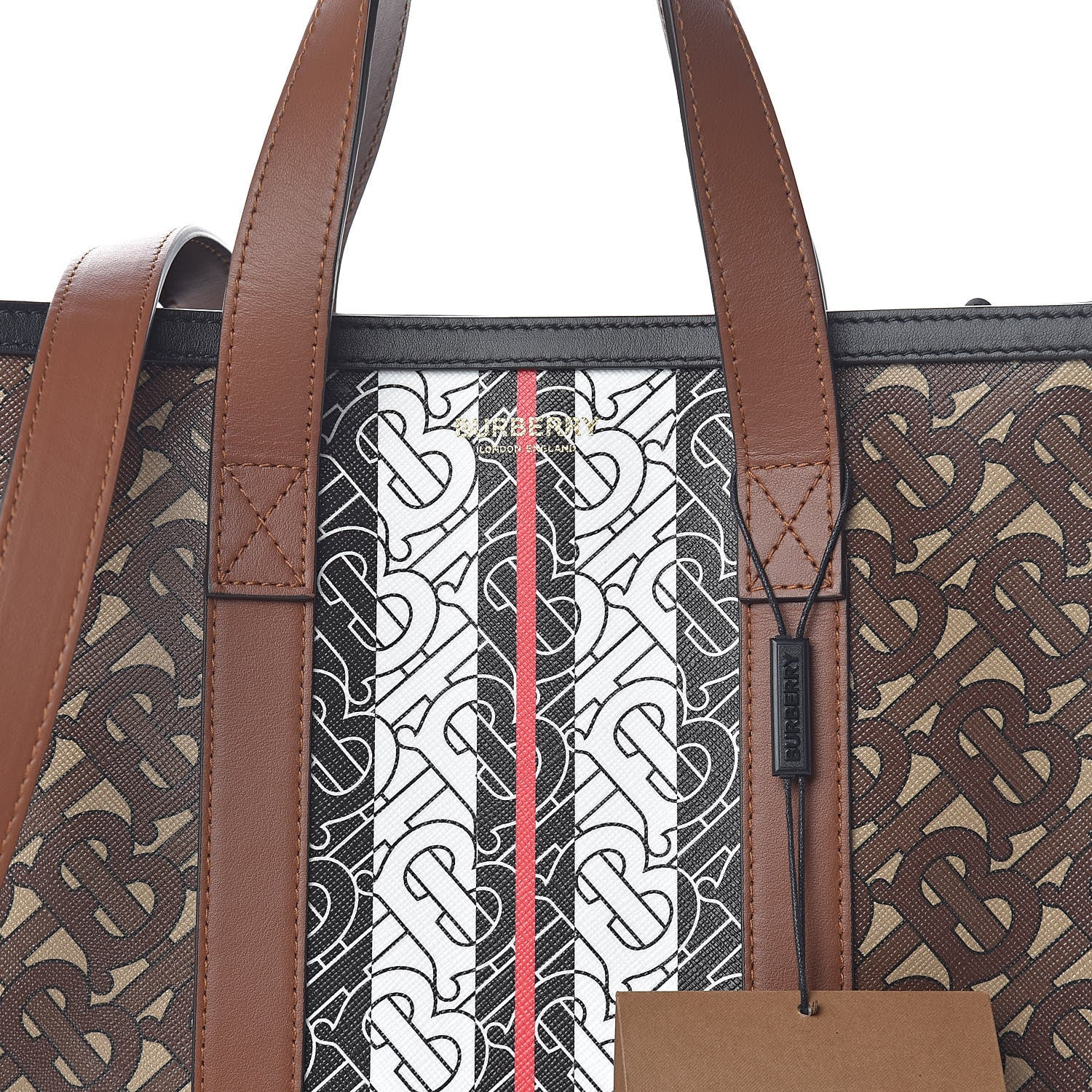 Burberry E-Canvas Monogram Stripe Portrait Tote Bag Bridle Brown 10 of 14