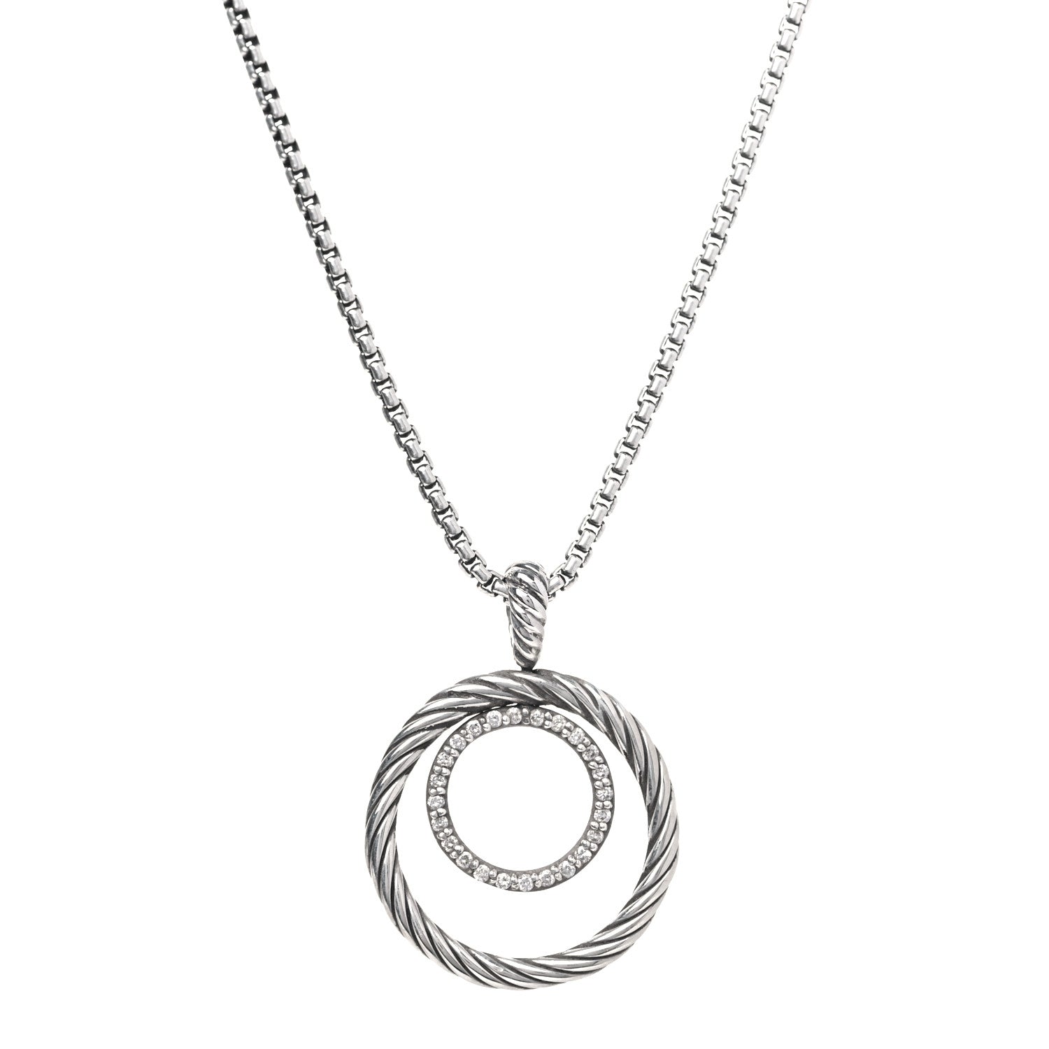 David Yurman Sterling Silver Diamond Mobile Circle Pendant Necklace 1 of 4