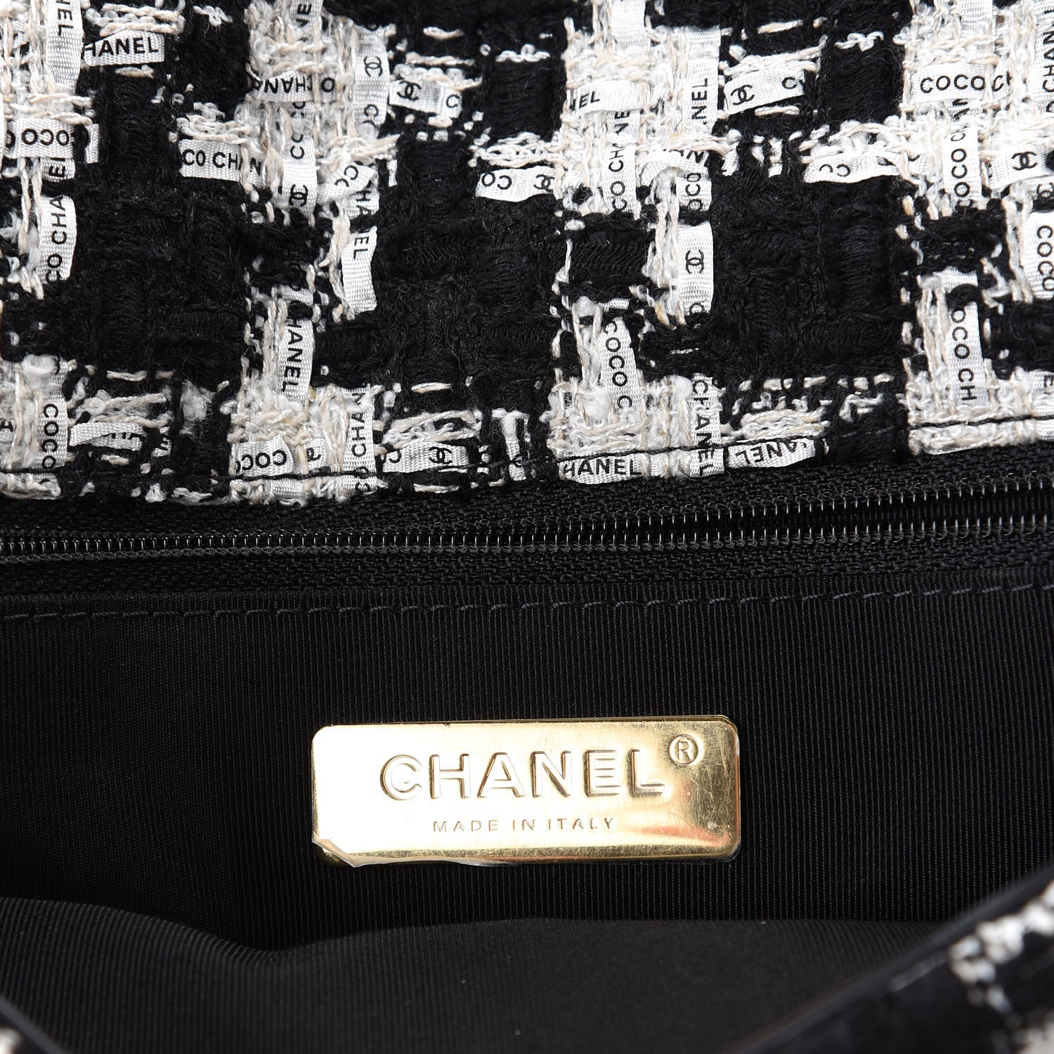 Chanel Tweed Quilted Medium 19 Flap Black Ecru White 8 of 11