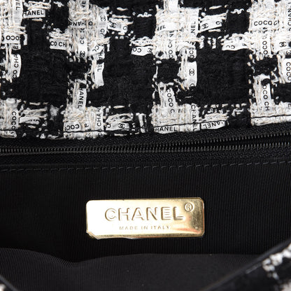 Chanel Tweed Quilted Medium 19 Flap Black Ecru White 8 of 11