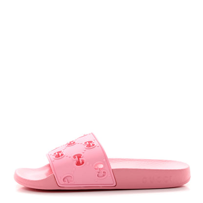 Gucci Rubber GG Monogram Perforated Womens Slide Sandals 36 Rose Box 1 of 11