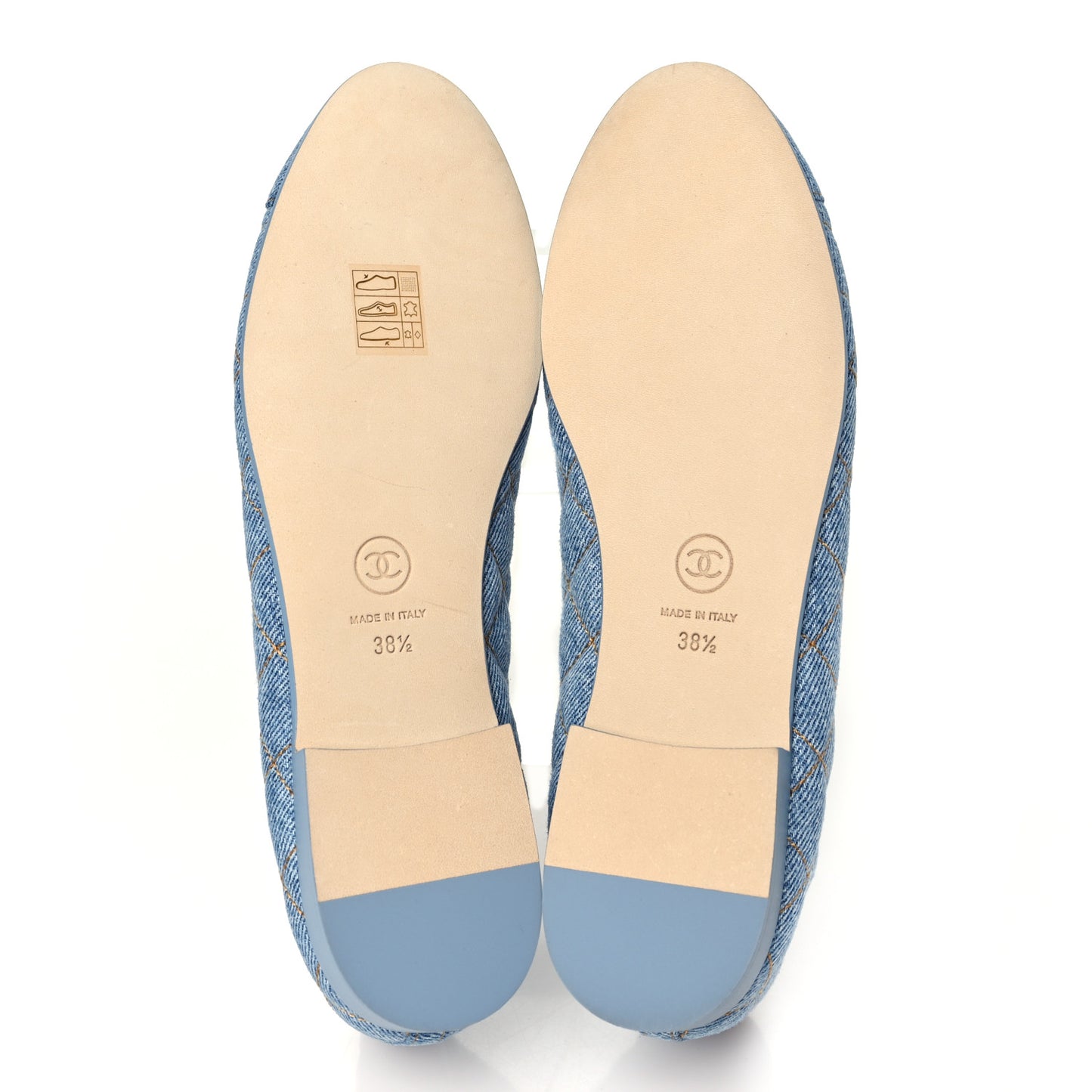 Washed Denim Quilted Cap Toe CC Ballerina Flats 38.5 Light Blue