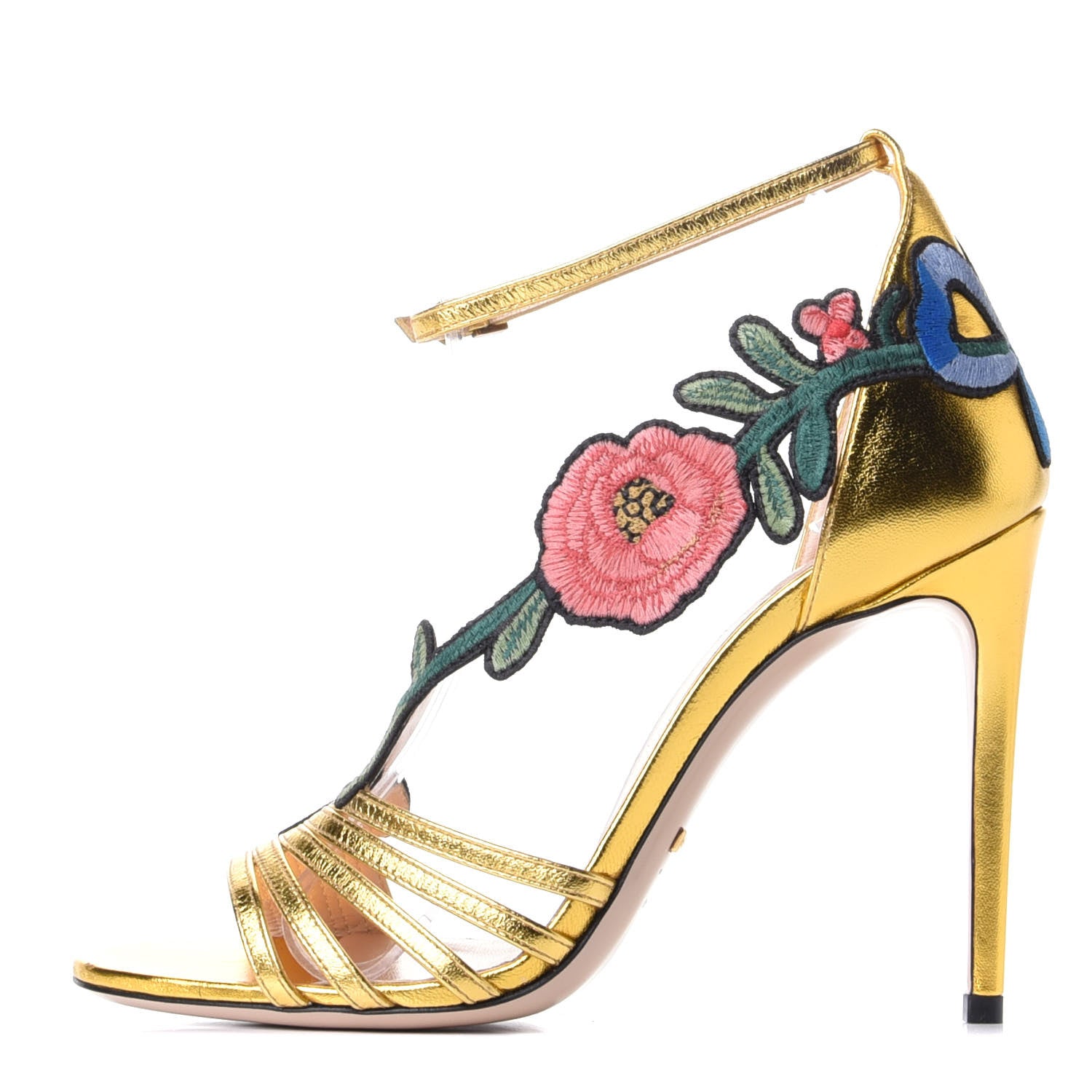 Gucci Metallic Nappa Ophelia High Heel Sandals 38 Gold 1 of 10