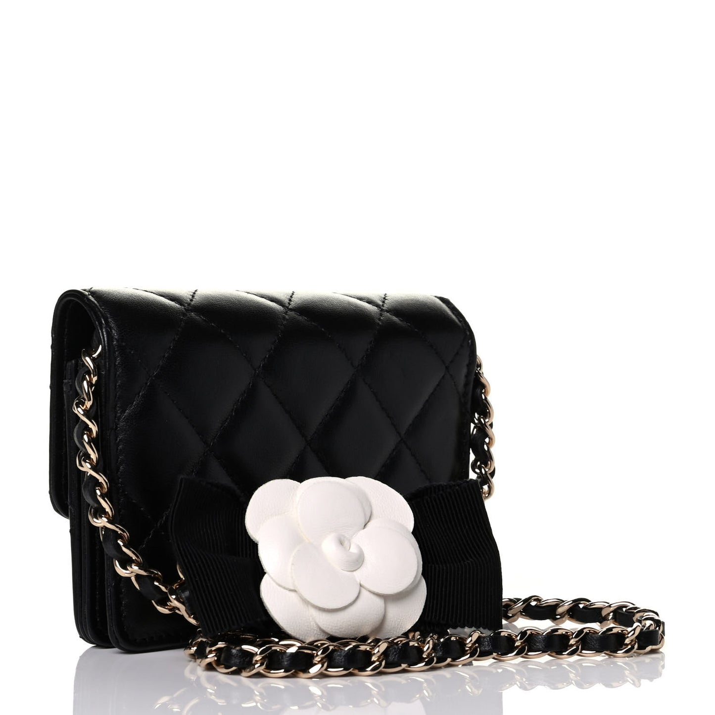 Lambskin Quilted My Chanel Lady Card Holder On Chain Black