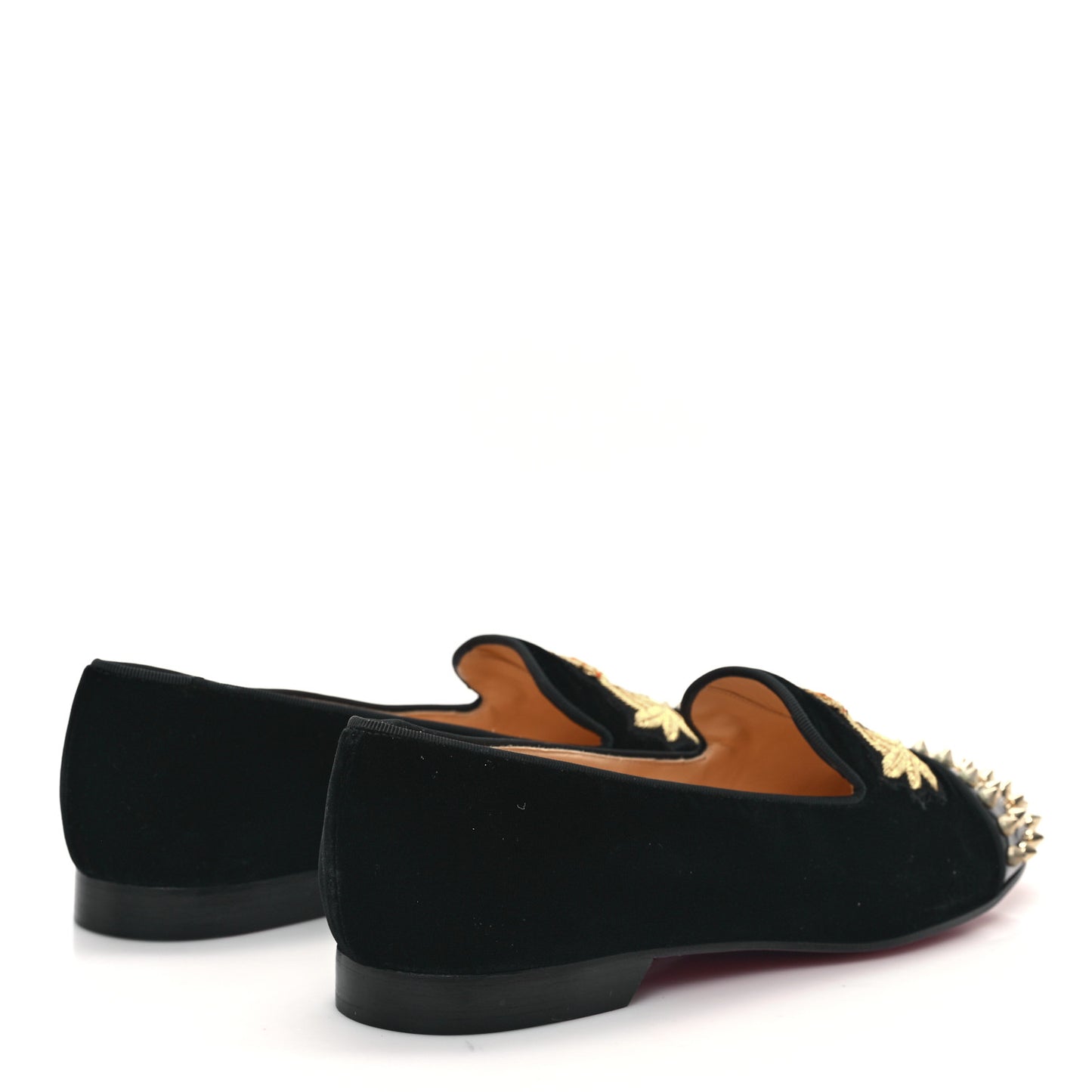 Calfskin Velvet Spikes Womens Captain Loubi Flat Loafers 40.5 Black