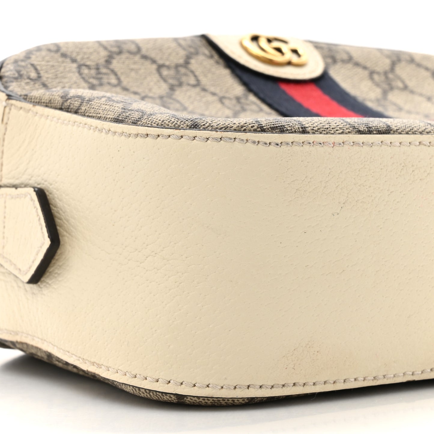 GG Supreme Monogram Textured Calfskin Web Small Ophidia Camera Bag Beige Ebony Mystic White