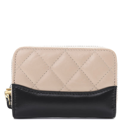 Chanel Aged Calfskin Quilted Gabrielle Zip Around Coin Purse Wallet Beige Black 1 of 8