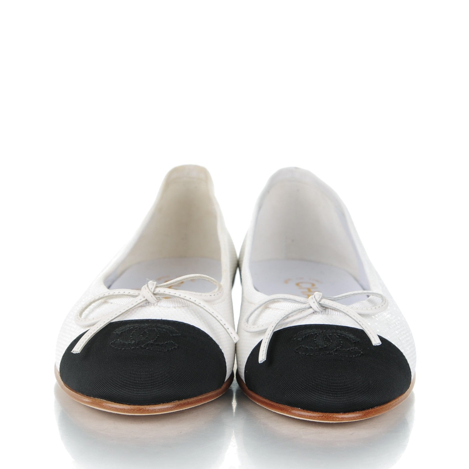 Chanel Fabric Glitter Cap Toe CC Ballerina Flats 35 White Black 2 of 7