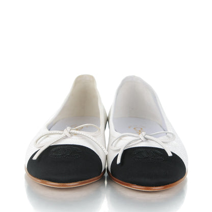 Chanel Fabric Glitter Cap Toe CC Ballerina Flats 35 White Black 2 of 7
