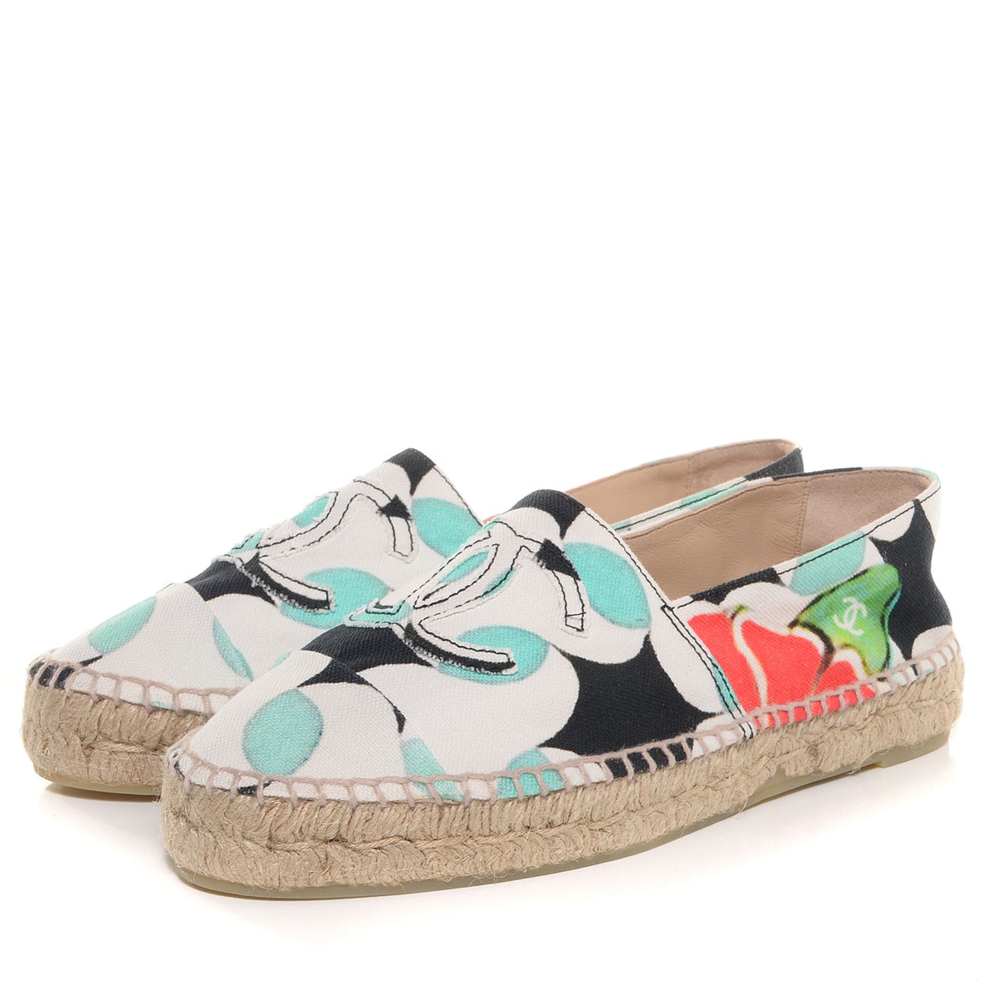 Printed Canvas Espadrilles 40 White Turquoise Red