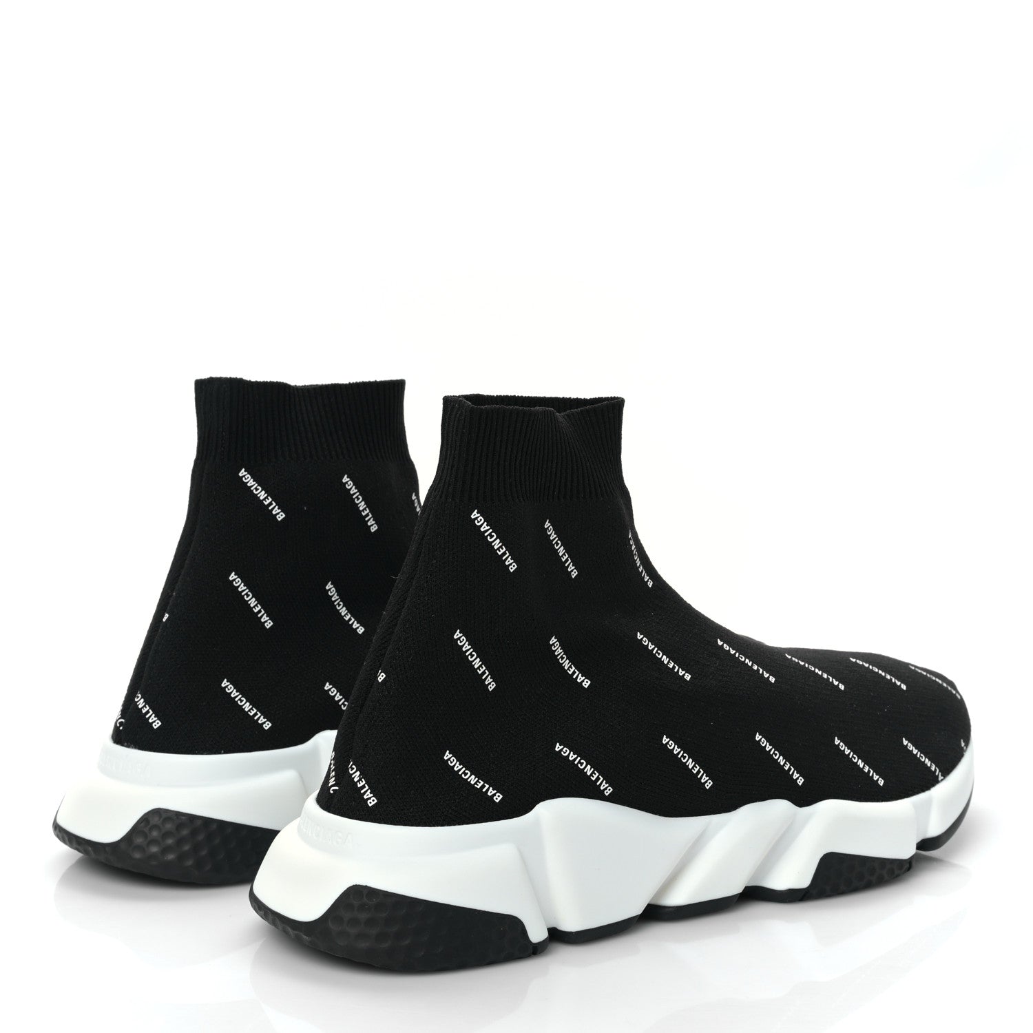 Balenciaga Neoprene Knit Allover Logo Bi-Color Sole Mens Speed Sneakers 10 Black White 4 of 8