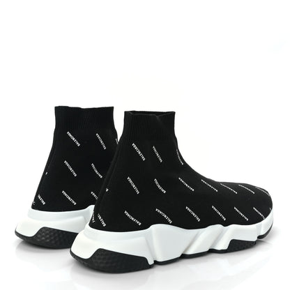 Balenciaga Neoprene Knit Allover Logo Bi-Color Sole Mens Speed Sneakers 10 Black White 4 of 8