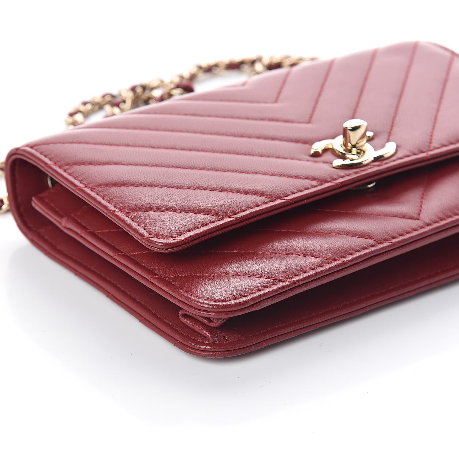 Chanel Lambskin Chevron Quilted Tendy CC Wallet On Chain WOC Dark Red 8 of 10