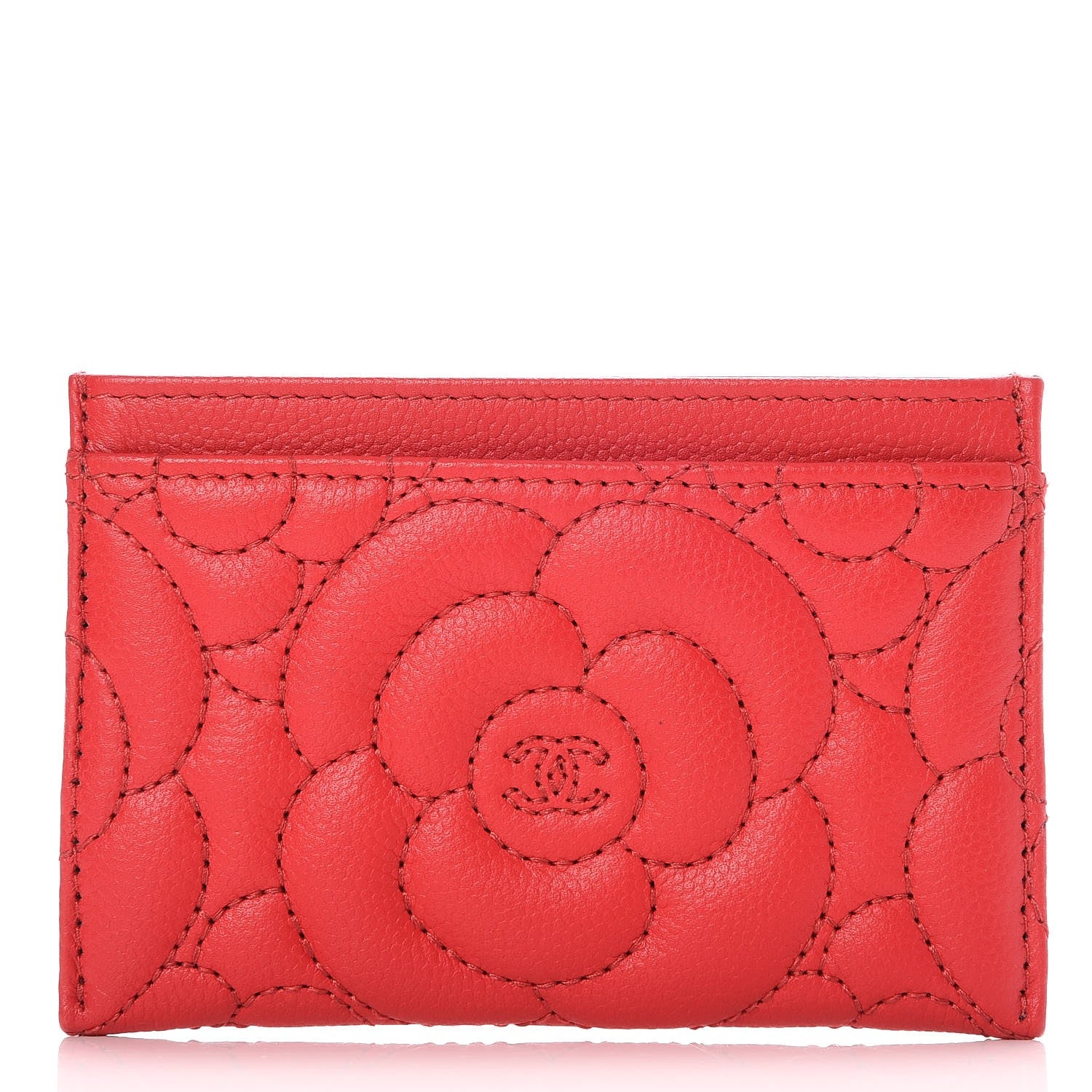 Chanel Caviar Camellia Quilted Card Holder Red 1 of 9