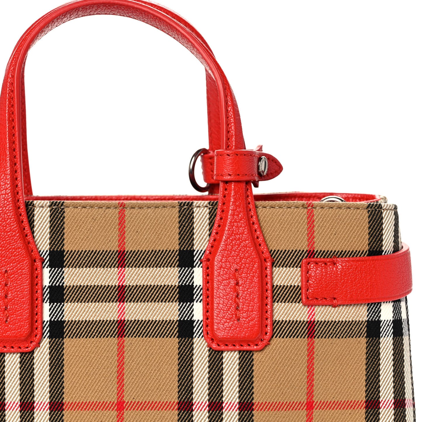 Goatskin Vintage Check Small Banner Tote Bright Red