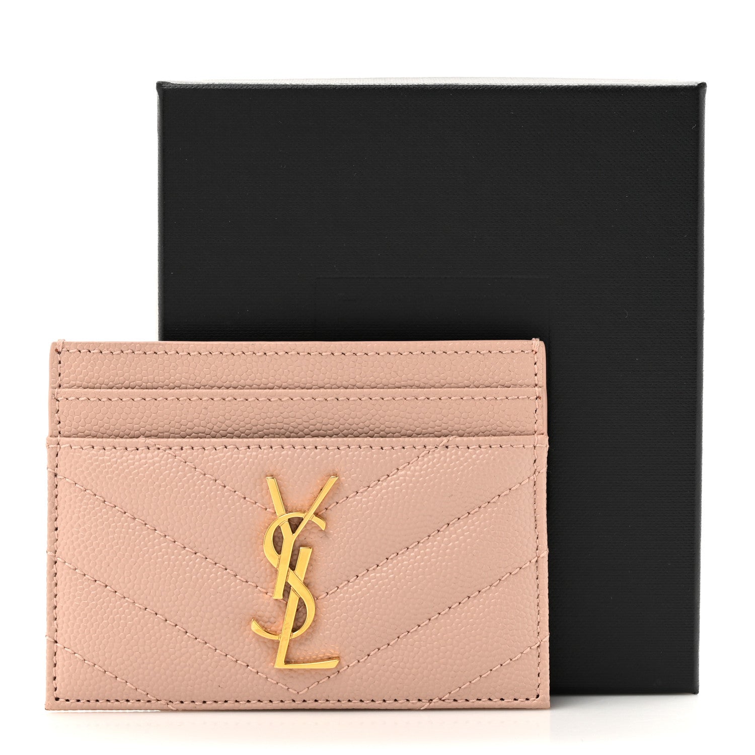 Saint Laurent Grain De Poudre Matelasse Chevron Monogram Credit Card Case Pale Pink 10 of 10