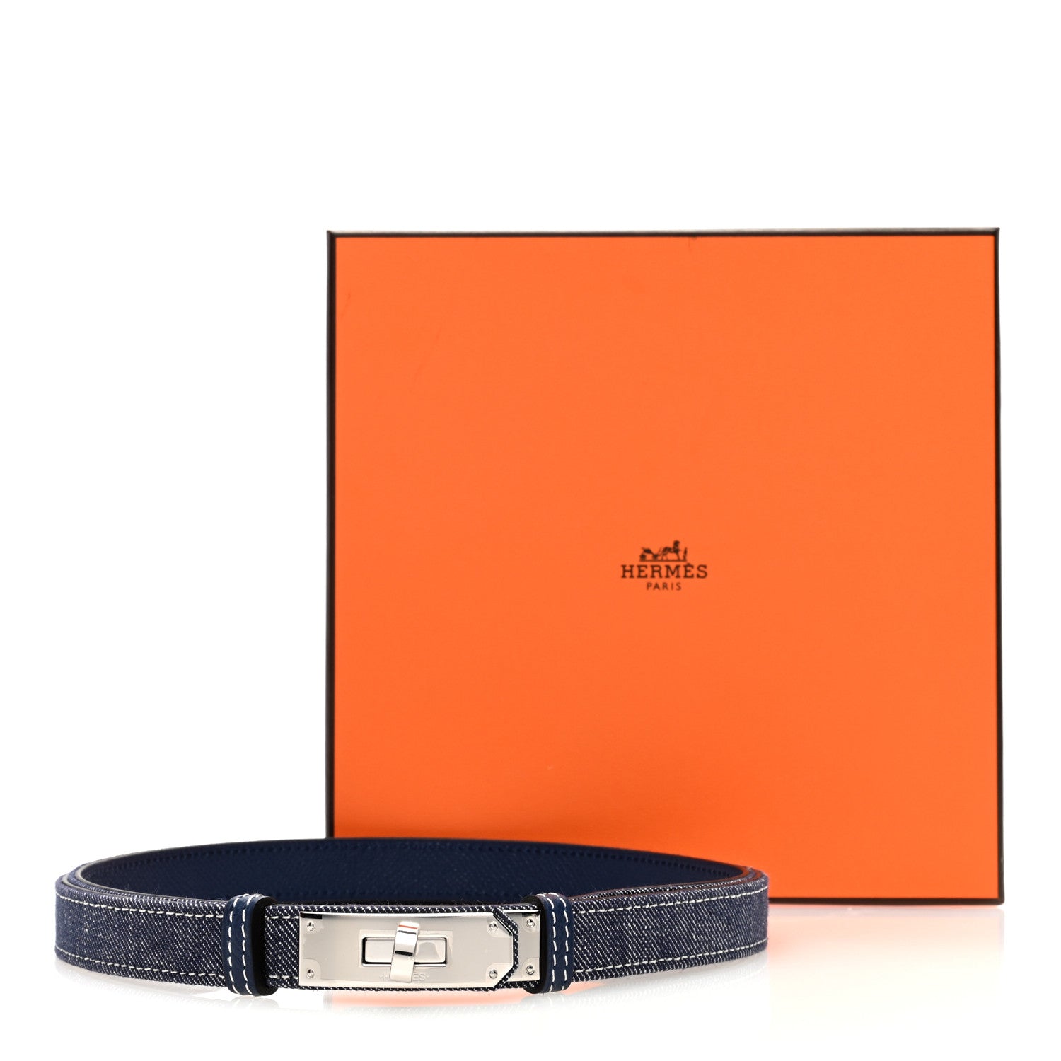 Hermes Epsom Denim Kelly Belt Bleu Indigo Blanc Bleu Navy 4 of 4