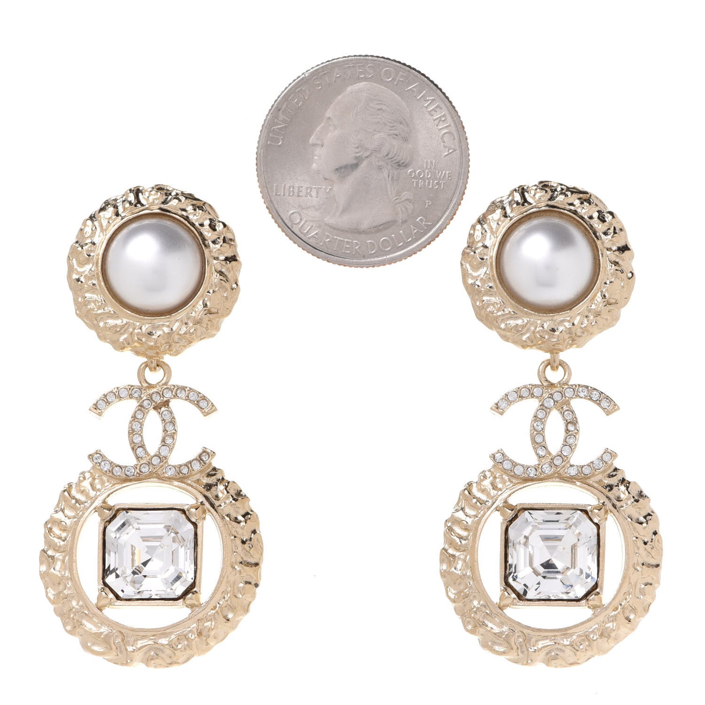 Crystal Pearl CC Drop Earrings Gold Pearly White
