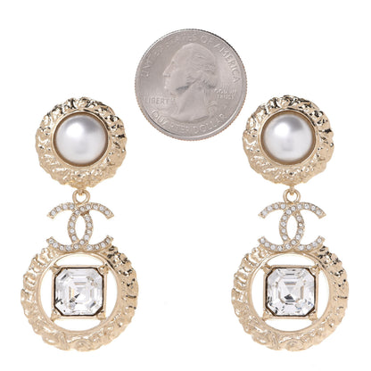Chanel Crystal Pearl CC Drop Earrings Gold Pearly White 2 of 5