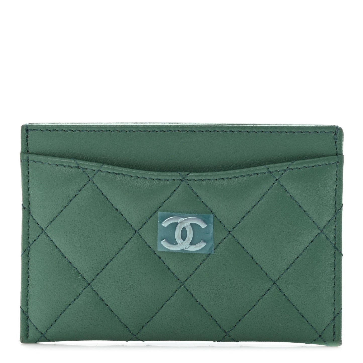 Lambskin Quilted Card Holder Green