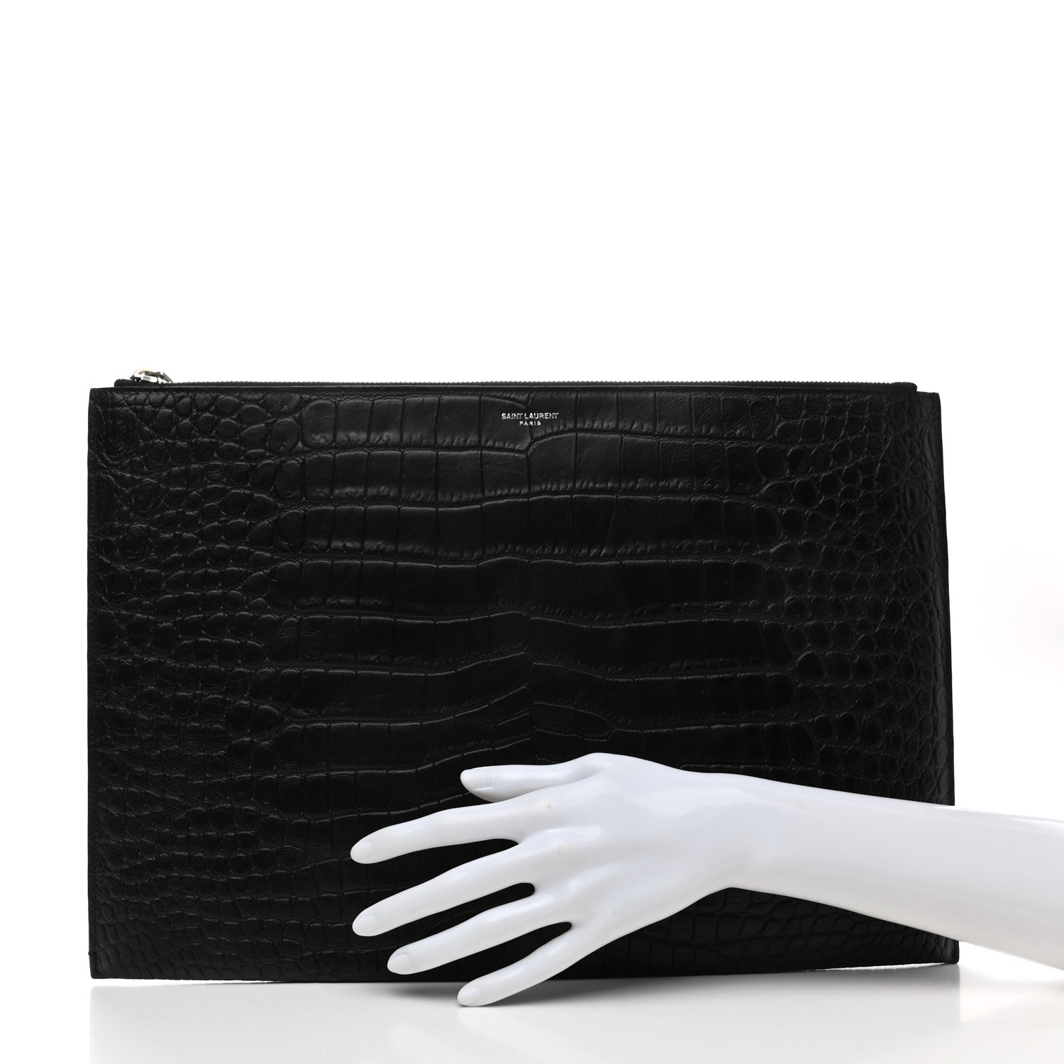 Saint Laurent Calfskin Crocodile Embossed Document Holder Black 2 of 7