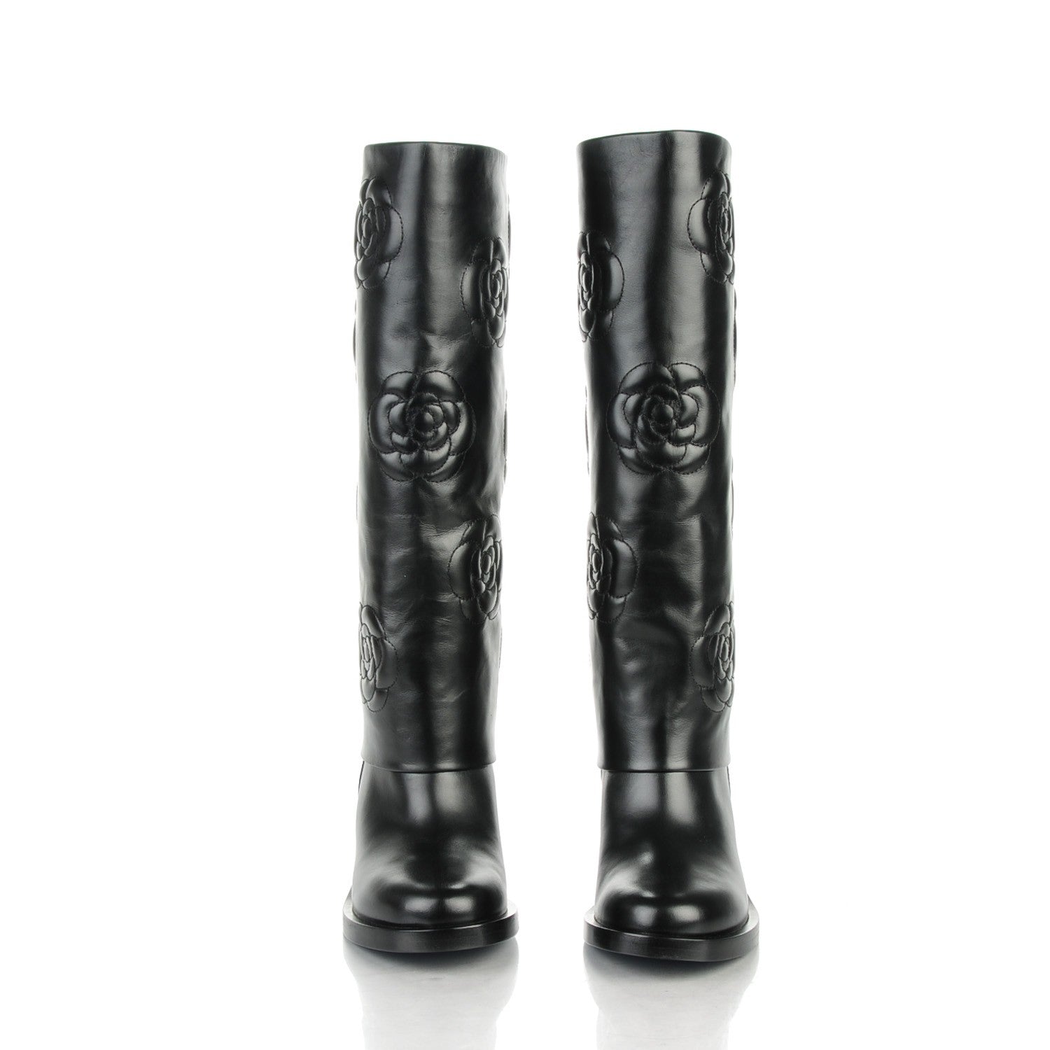 Chanel Calfskin Camellia High Boots 36 Black 2 of 8