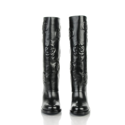 Chanel Calfskin Camellia High Boots 36 Black 2 of 8