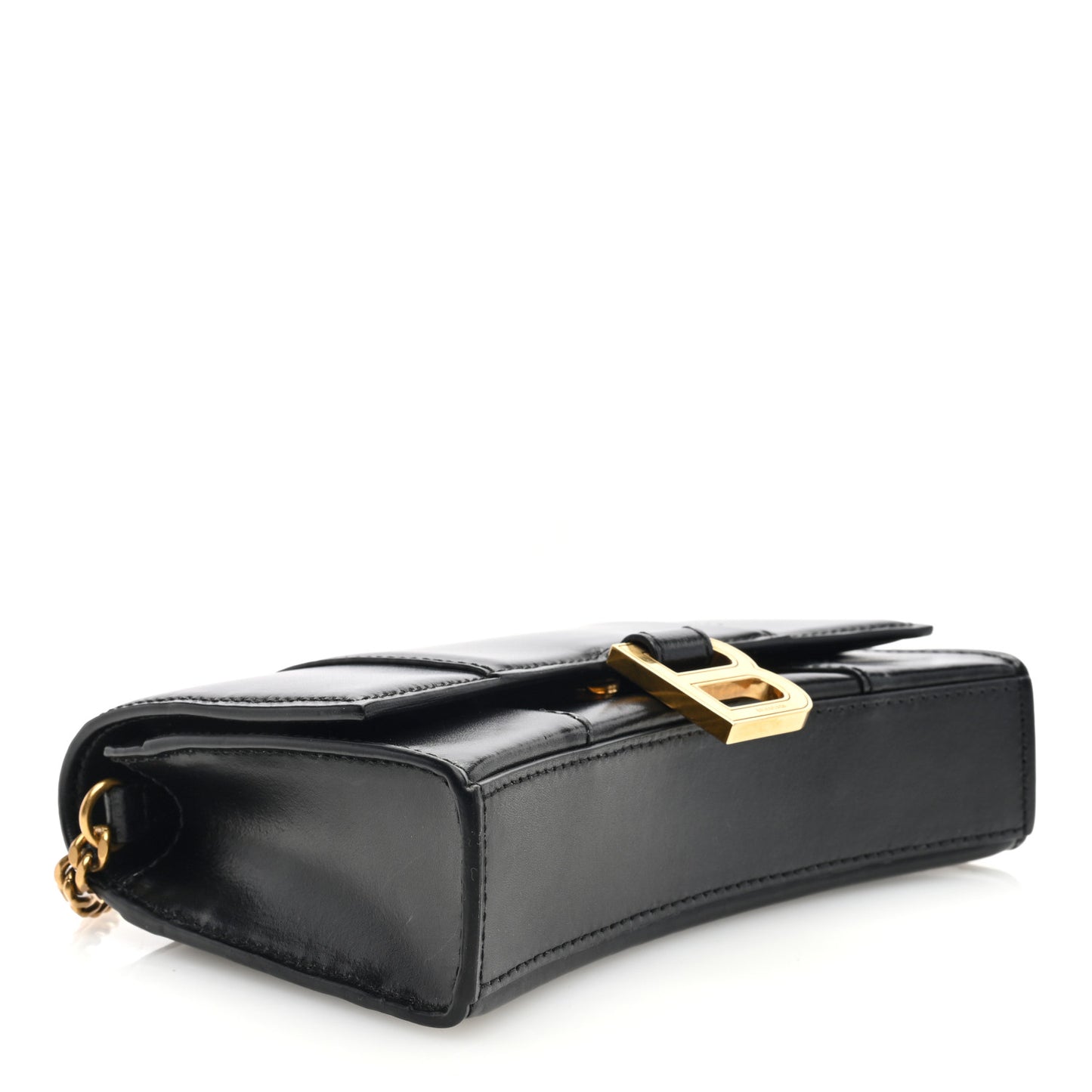 Shiny Box Calfskin XS Hourglass Wallet On Chain Black