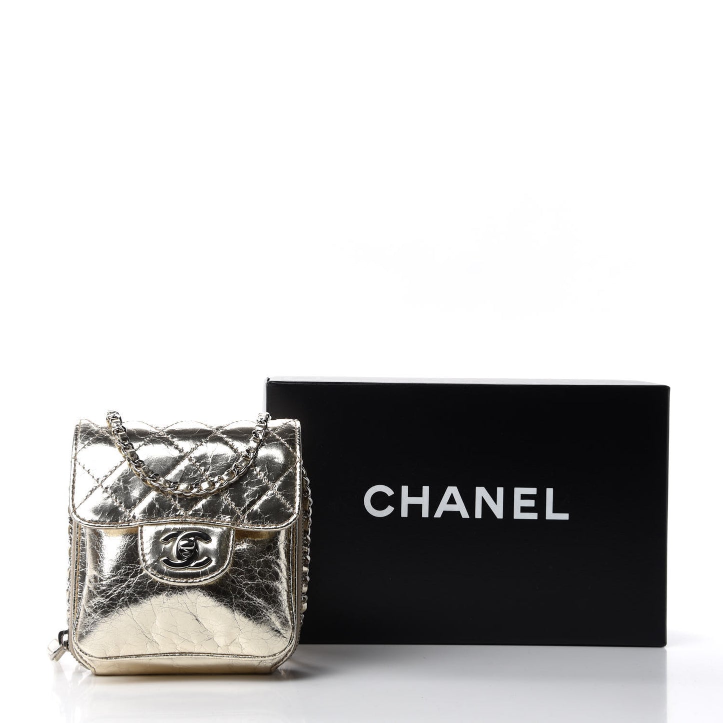 Crackled Aged Calfskin Mini Crossbody Flap Gold