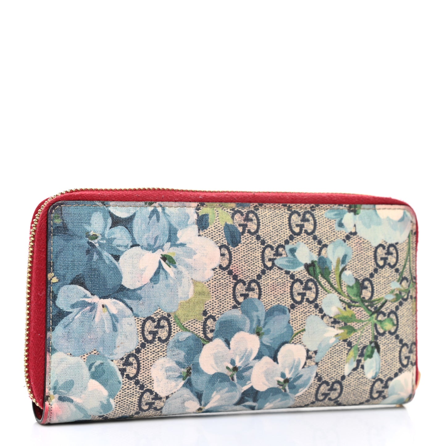 GG Supreme Monogram Blooms Zip Around Wallet Blue Red