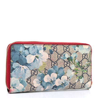 Gucci GG Supreme Monogram Blooms Zip Around Wallet Blue Red 3 of 15