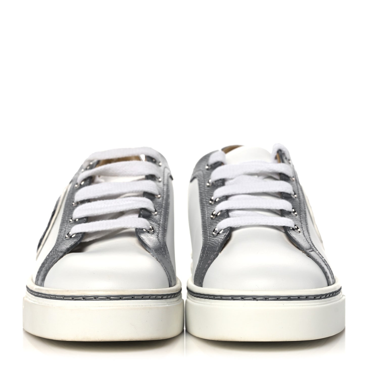 Calfskin Epsom Womens Velvet Sneakers 37 White Silver