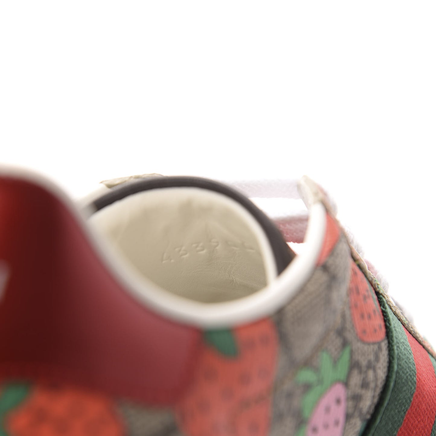 GG Supreme Monogram Strawberry Web Womens Ace Sneakers 37 Beige Multicolor Red Green