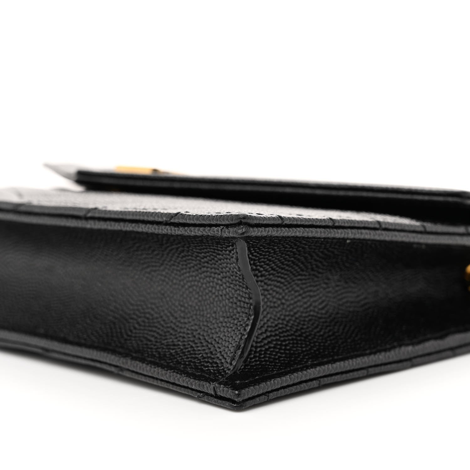 Saint Laurent Grain De Poudre Matelasse Chevron Monogram Envelope Chain Wallet Black 10 of 11