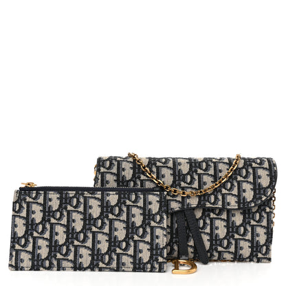 Christian Dior Oblique Saddle Chain Long Wallet Blue 3 of 12