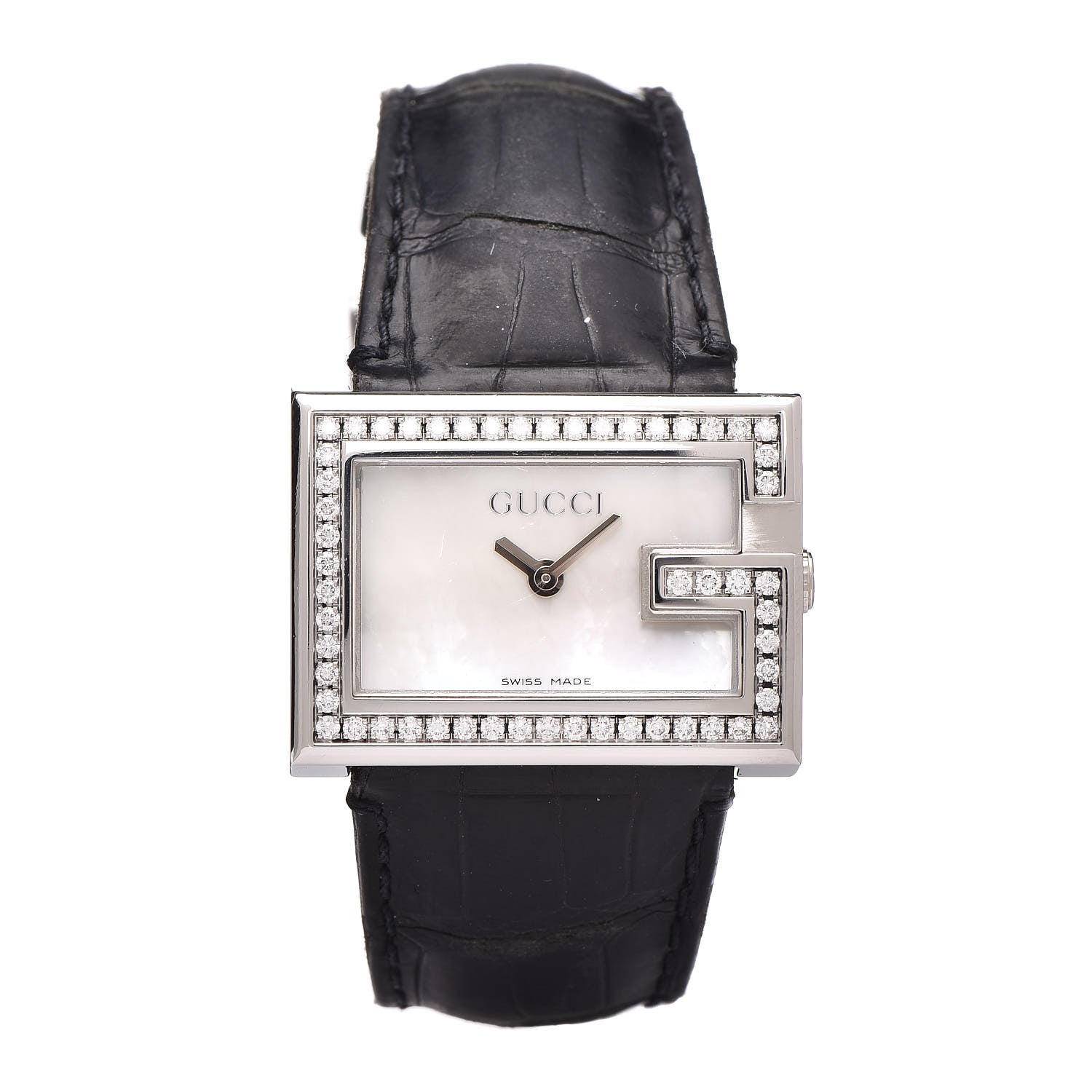 Gucci Stainless Steel Alligator Diamond Bezel Mother of Pearl 31mm 100L Quartz Watch 1 of 7