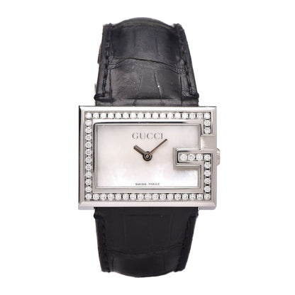 Gucci Stainless Steel Alligator Diamond Bezel Mother of Pearl 31mm 100L Quartz Watch 1 of 7