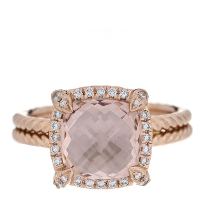 David Yurman 18K Rose Gold Diamond Morganite 9mm Chatelaine Ring 53 6.5 1 of 5