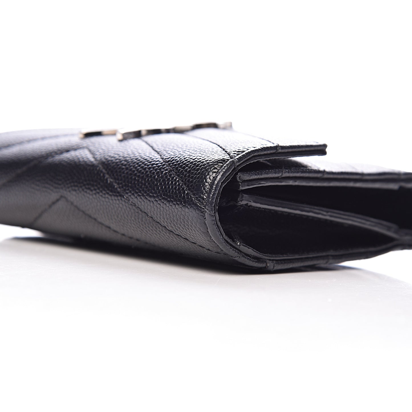 Grain De Poudre Matelasse Chevron Monogram Compact Tri Fold Wallet Black