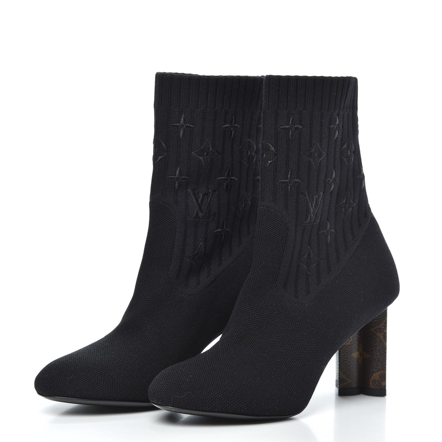 Monogram Stretch Fabric Silhouette Ankle Boots 36 Black