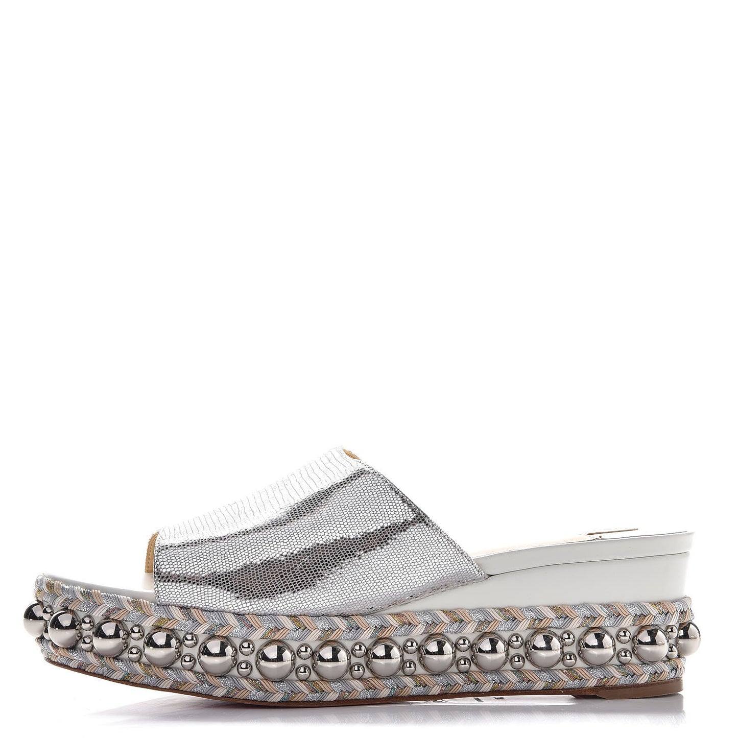 Metallic Laminato Lizard Janibasse Mules 38 White Silver