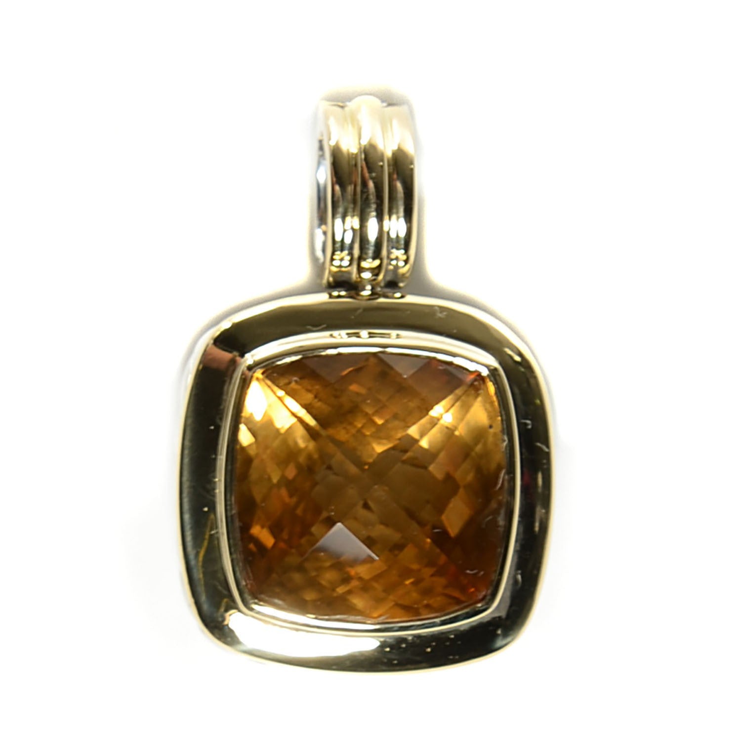 David Yurman Sterling Silver 18K Yellow Gold Citrine 14mm Albion Enhancer Pendant 1 of 7