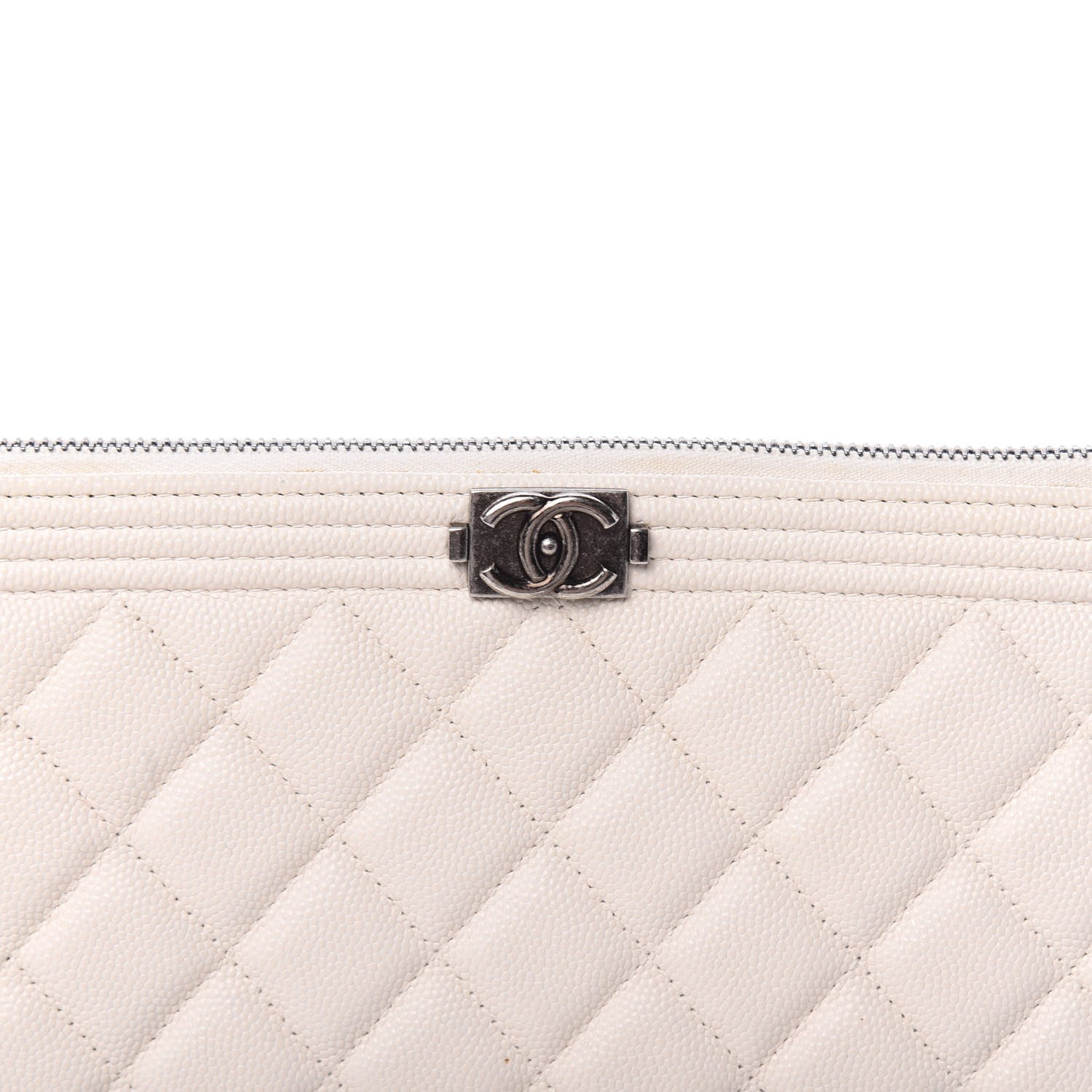 Chanel Caviar Quilted Large Boy Cosmetic Case White 9 of 10