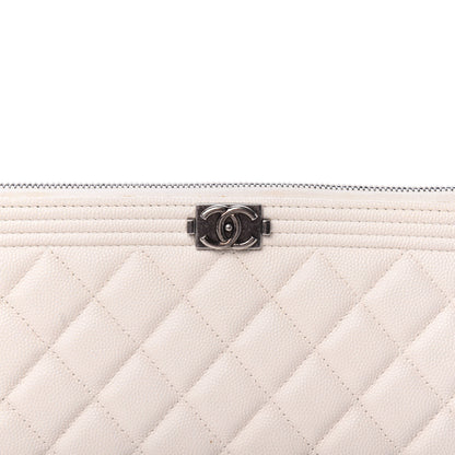 Chanel Caviar Quilted Large Boy Cosmetic Case White 9 of 10