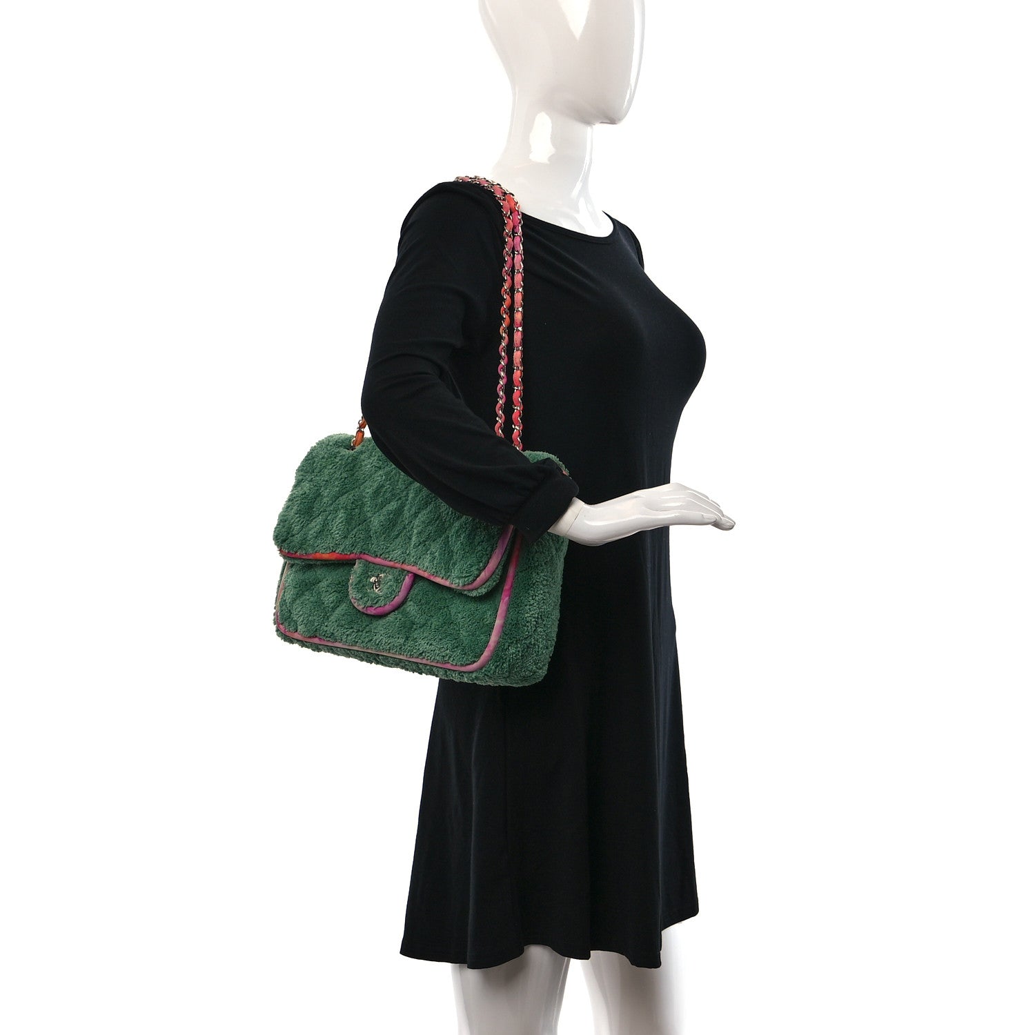 Chanel Mixed Fibers Quilted Large Flap Bag Green Pink 2 of 10