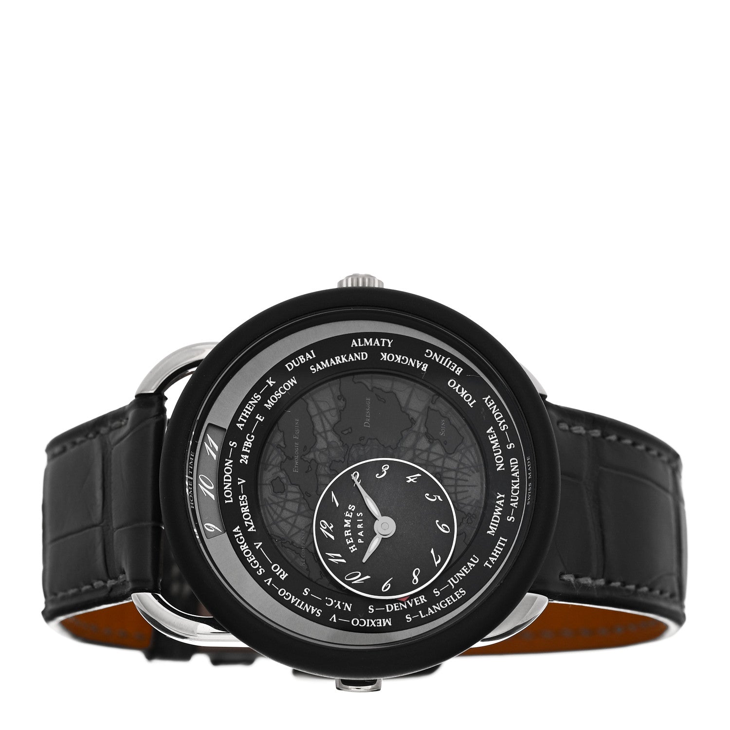 Hermes Platinum Titanium Alligator 43mm Arceau Le Temps Voyageur